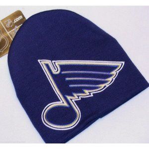 ST LOUIS BLUES CUFFLESS KNIT BEANIE HAT STOCKING SKI CAP LARGER SIZE LOGO